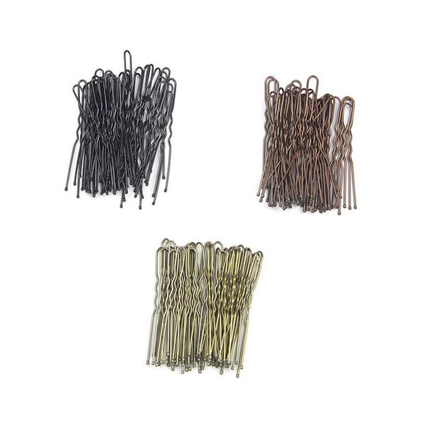 Hair Clips Black U Shaped Hairpins Barrette 6cm Metal Plated Brown