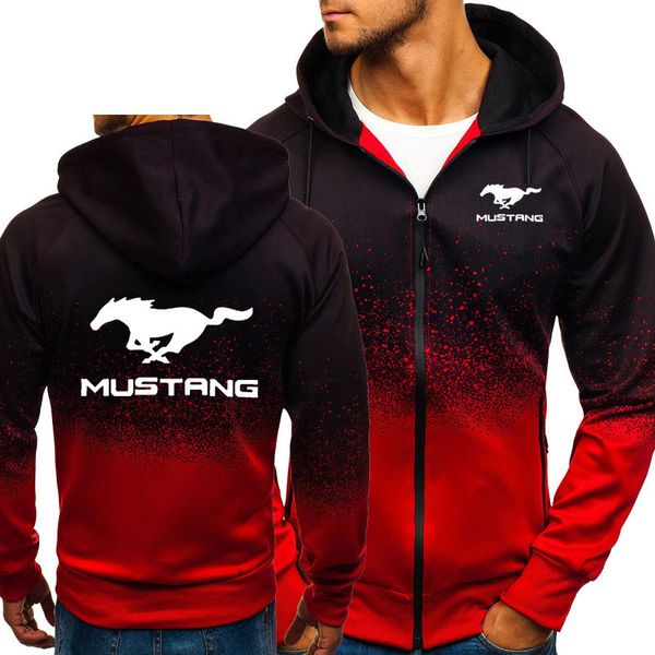 

hoodies men mustang car logo print casual hiphop harajuku gradient color hooded fleece sweatshirts zipper jacket man clothing k