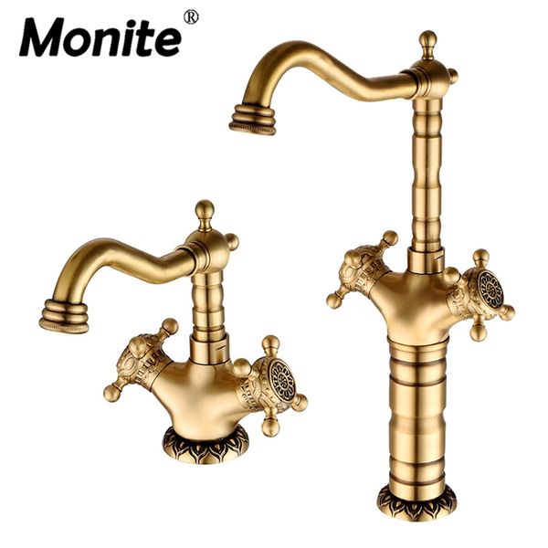 

swivel antique brass small tall stream spout rotated dual handles kitchen bathroom basin sink faucet mixer tap water faucet