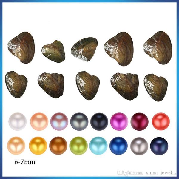 

2020 akoya natural pearl oyster 6-7mm round pearl in oysters akoya oyster shell with colouful pearls jewelry by vacuum packed, White