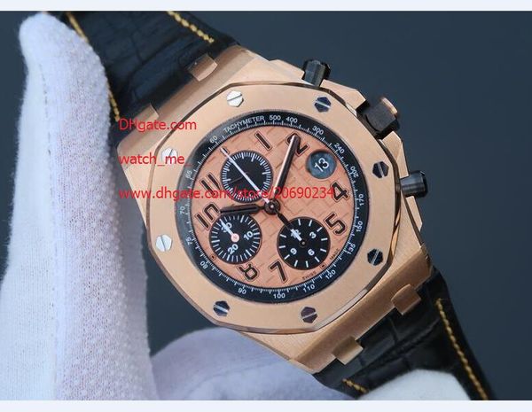 

factory supplier quartz chronograph 42mm mens watches wristwatches rose gold dial stainless steel leather strap bands, Slivery;brown