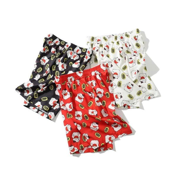 

men's casual beach shorts 2020 new summer fashion animal sports shorts man cartoon cat hawaiian short pants, White;black