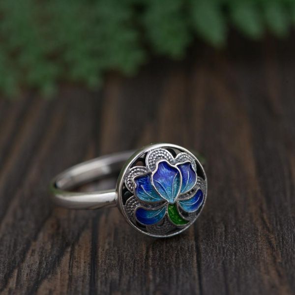 

s925 silver female with blooming flowers filaments opening ring jewelry wholesale