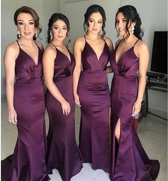 

dark purple long bridesmaid dress deep v neck summer country garden formal wedding party guest maid of honor gown plus size custom made, White;pink