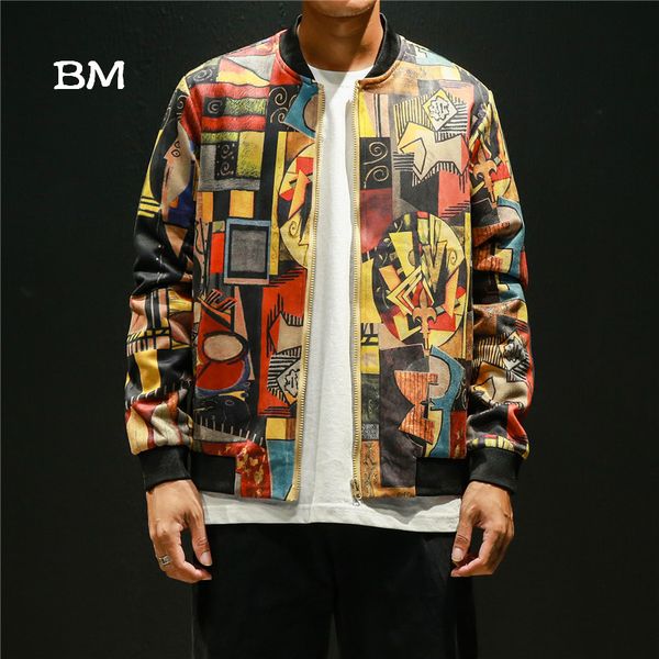 

korean style floral bomber jacket fashion men streetwear clothes 5xl hip hop man jacket spring 2019 japanese coat punk clothing, Black;brown