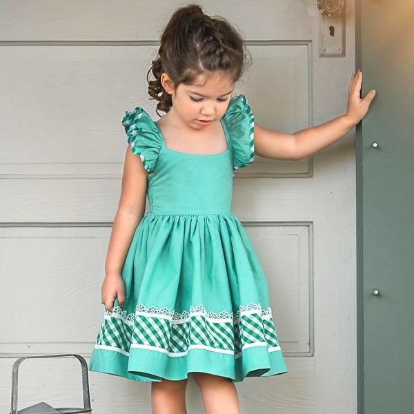 

new summer girl plaid dress sleeveless children princess dresses kids dresses fashion girls clothing birthday party tutu dress, Red;yellow