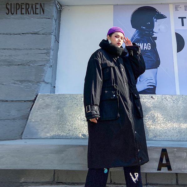 

superaen 2020 new warm parkas coat women autumn and winter cotton wild ladies parkas coats fashion casual woemn clothing, Black