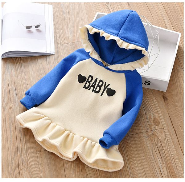 

bibicola girl kids sweater 2018 2-7y toddler girls casual long sleeve pleated thicken pullover sweat shirts warm long style, Blue