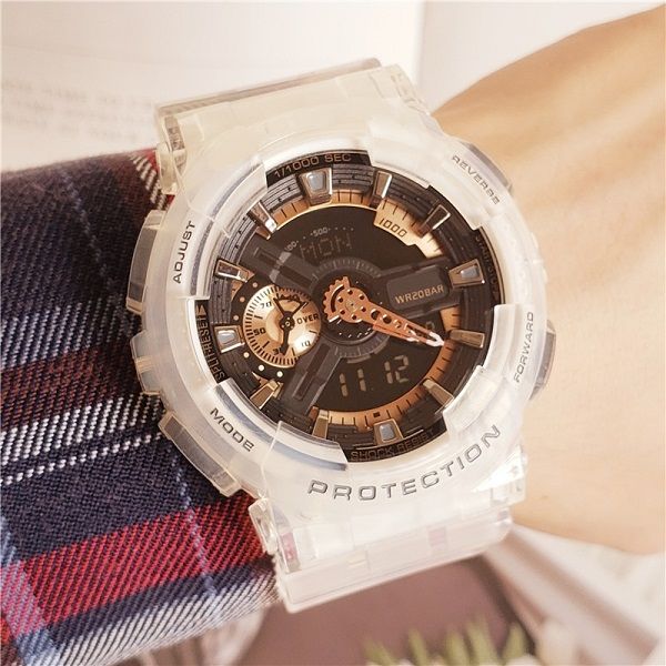 

quartz electronic watch led transparent sports watch watch all functions can be operated waterproof, Slivery;brown