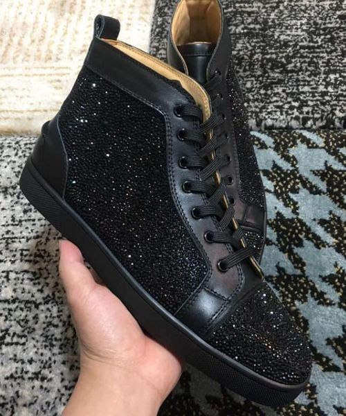 

black suede with rhinestones pik pik spikes strass red bottom sneakers shoes women,men casual walking fashion leisure party wedding dress