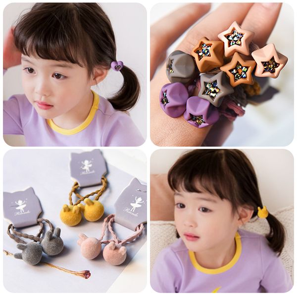 

2pcs/pack heart star shape hairball elastic hair bands kids hair accessories princess cute children head band, Slivery;white