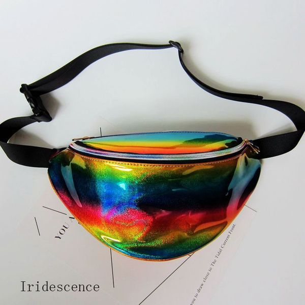 

women fanny pack pu laser purse one shoulder waist chest bag hip bag punk girl retro rainbow transparent sport waistpacks