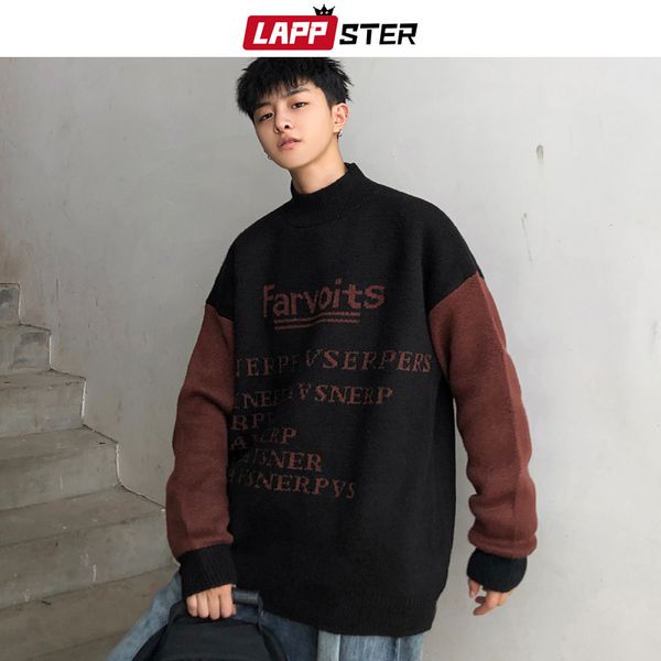 

мужчины patchwrok зимний свитер женщины пуловеры 2019 водолазка корейский моды черные одежды пара цвет блок swaeters, White;black