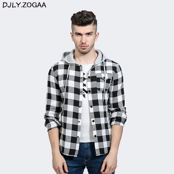 

men's casual shirts zogaa men long sleeve hooded slim cotton fit styles brand man clothes plus size autumn warm plaid, White;black