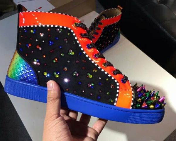 

Elegant High Top Sneakers Shoes Women,Men Trainers Patent Leather Flats Red Bottom Sneaker Casual Walking Shoes 36-46 c15