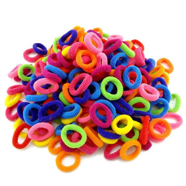 

wholesale 100 pcs colorful child kids hair holders cute rubber hair band elastics accessories girl charms tie gum c19021601, Golden;white
