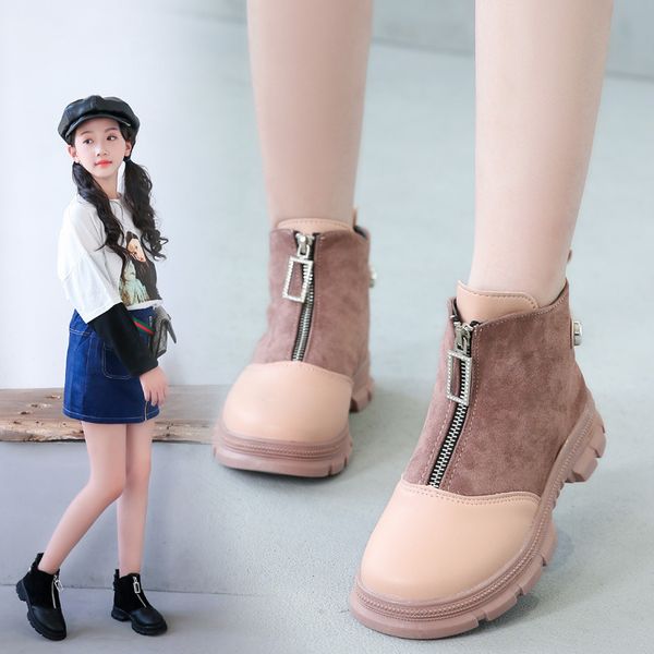 

girls boots autumn new little girl foreign princess single boots children tassel short tube martin, Black;grey