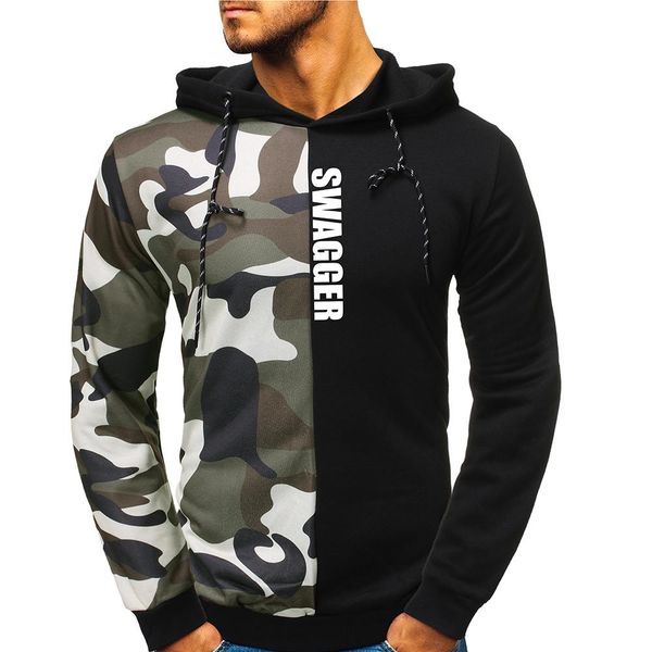

2019 new fashion camouflage hooded hoodie men's casual slim sleeve sweatshirt hoodie men, Black