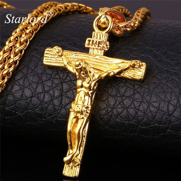 

personalized inri jesus piece crucifix pendant&necklace stainless steel gold chain for men gift vintage christian jewelry gp1166, Silver