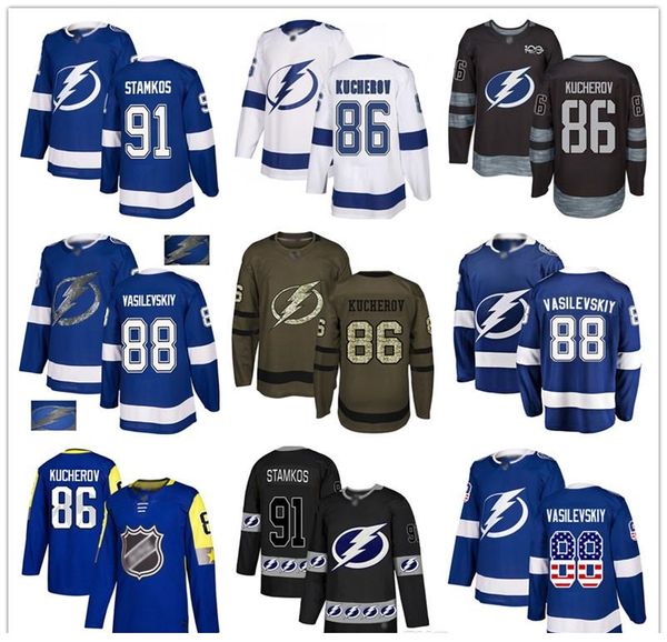 

custom jersey steven stamkos 86 nikita kucherov 88 andrei vasilevskiy 21 brayden point 37 yanni gourde usa flag hockey, Black;red