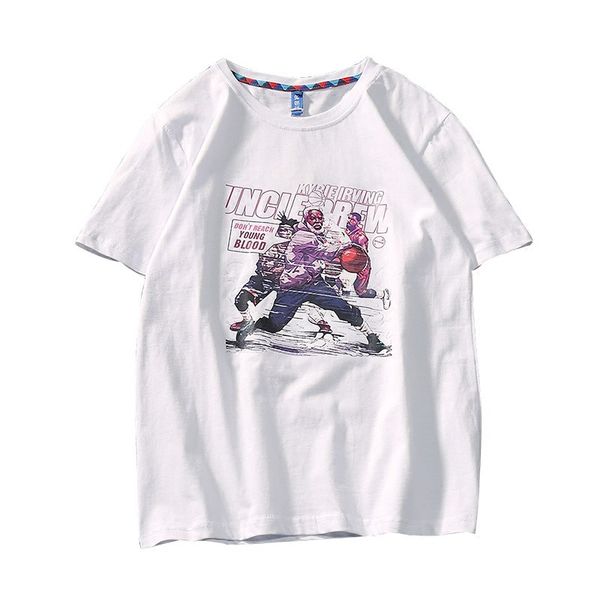 

european and american basketball drew tide brand men cotton t-shirt loose cotton t-shirt chic street in summer young students, White;black