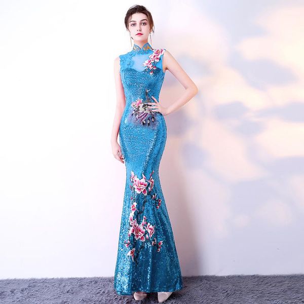 

2019 new party cheongsam oriental womens wedding qipao dress fashion chinese style elegant long robe clothes vestido s-xxl, Black;gray