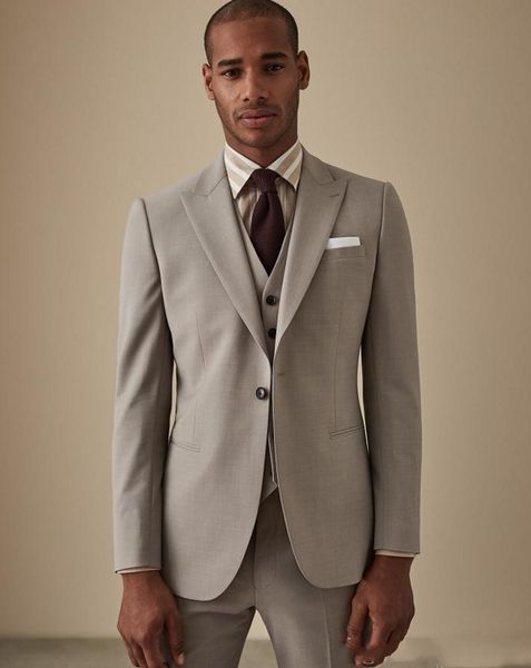 

brand new grey groom tuxedos peak lapel side vent groomsman wedding 3 piece suit popular men business jacket blazer(jacket+pants+tie+vest)63, Black;gray