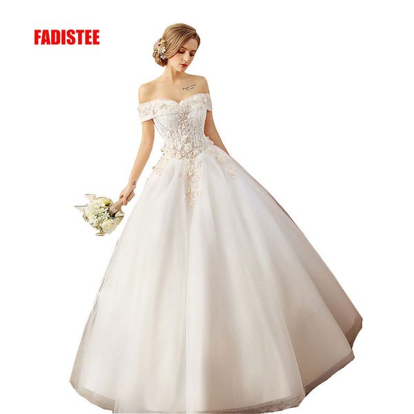 

новое поступление элегантное свадебное платье кружевные бусы атласное бальное платье длинные цветы стиль слоновой кости платья кружева, White