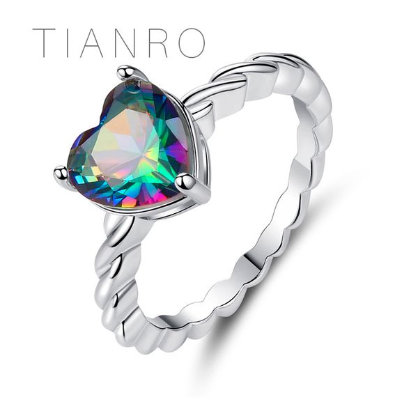 

tianro luxury simple platinum rings with women's inlaid color heart zircon rings wedding gifts ing, Silver