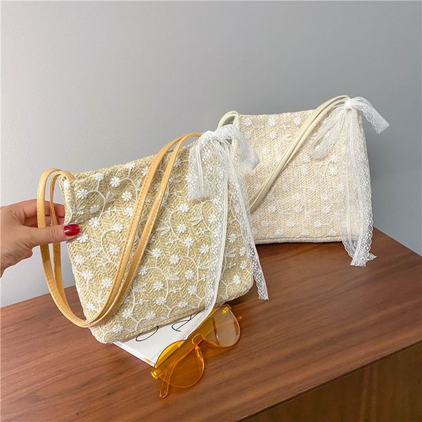 

women's bag lace large capacity bucket bag handbag straw woven women's shoulder shopping
