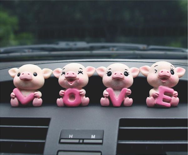 

4pcs hand painted cartoon car ornaments doll resin cute love little pig car dashboard decoration toys auto accessories interior