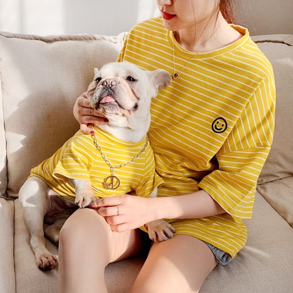 

cute strip dog family outfits clothes for pet cat summer cotton small medium dog clothes hoodie shirt hoodie shirt pajamas