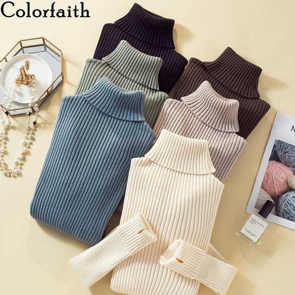 

colorfaith нью-2020 весна осень женские свитера водолазки вязание основывая теплый tops корейский стиль solid минималистский sw529, White;black