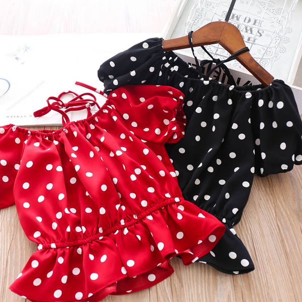

2020 summer girls polka dot blouse wholesale children's clothing, White;black