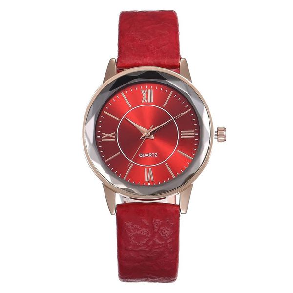 

sanwood women prismatic glass round dial roman number faux leather band quartz watch, Slivery;brown