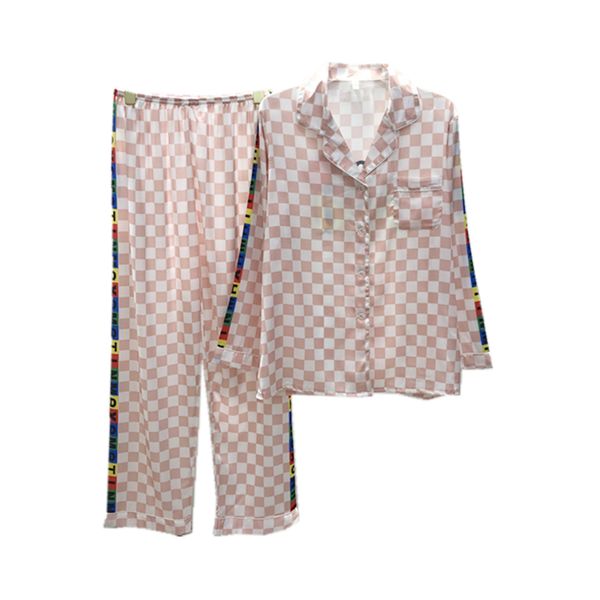 

ice silk pajamas korean fashion printed long-sleeved tracksuit pajamas suit lapel in europe and america, White