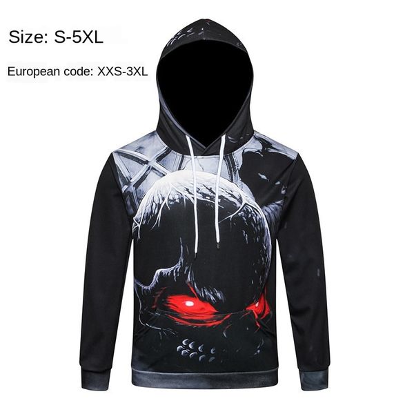 

мужской дизайнер 3d с капюшоном хэллоуин ужас шаблон черная кость пара большой размер свитер, Black