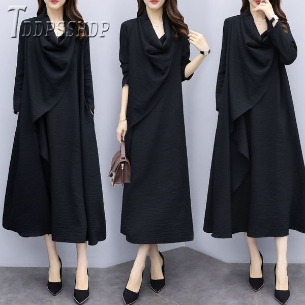 

2019 autumn women party dress black plus size loose dresses vestidos, Black;gray
