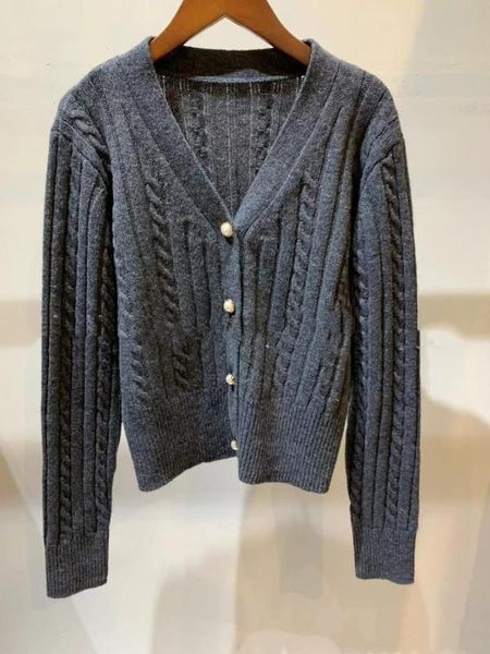 

женщины французский стиль трикотаж жемчуг пряжки нить короткий шерсть вязаный свитер cardigancoat дамы женщина устаревать топ, White