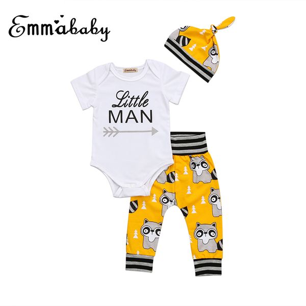 

infant newborn toddler 3pcs baby boys letters printed short sleeve clothes bodysuit cartoon striped pants hat casual cute outfit, White