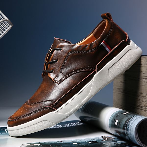 

2018 men leather shoesmen casual shoes mens brogue shoes loafers fashion sneakers, Black