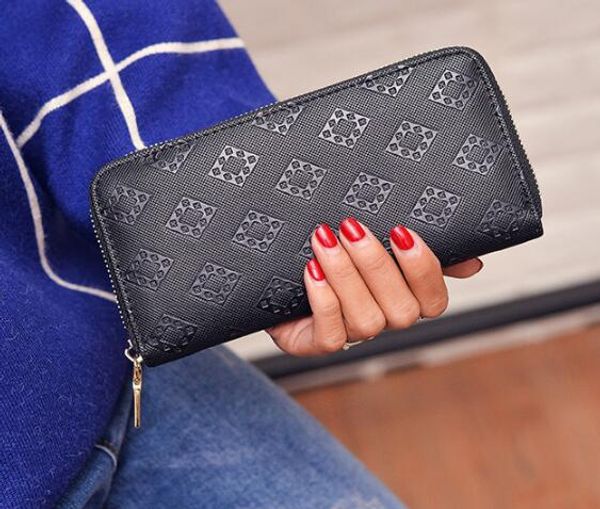 

fashion designer clutch genuine leather wallet with orange box 60015 60017, Red;black