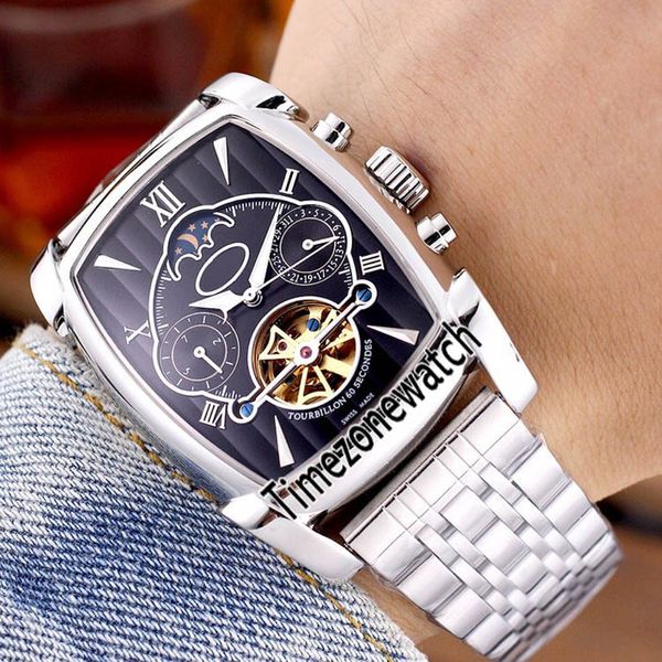 

new kalpa grande tourbillon pf013511.01 moon phase automatic mens watch silver black dial stainless steel bracele watches timezonewatch 24c3, Slivery;brown