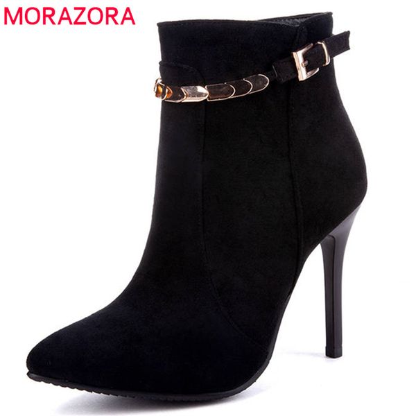 

morazora 2018 new arrival ankle boots women pointed toe autumn winter boots high heels elegant party shoes woman, Black