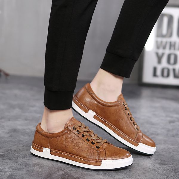 

2018 new men walking sneakers casual pu leather shoes male men sapato masculino slip driving moccasin loafers flat shoes, Black