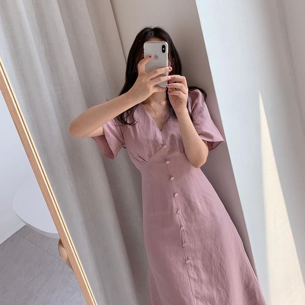 

v neck buttons plus size summer dress girls boho party female vintage dress solid short sleeve women dresses robe vestido, Black;gray