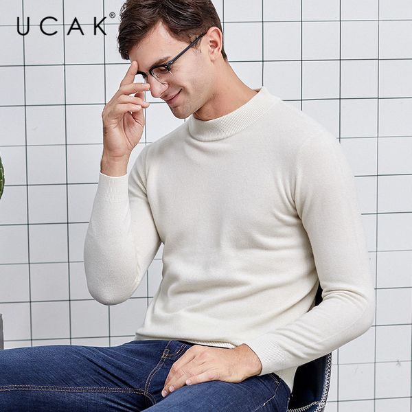 

ucak brand sweater men thick warm turtleneck pull homme pure merino wool pullover men autumn winter soft cashmere sweaters u3013, White;black