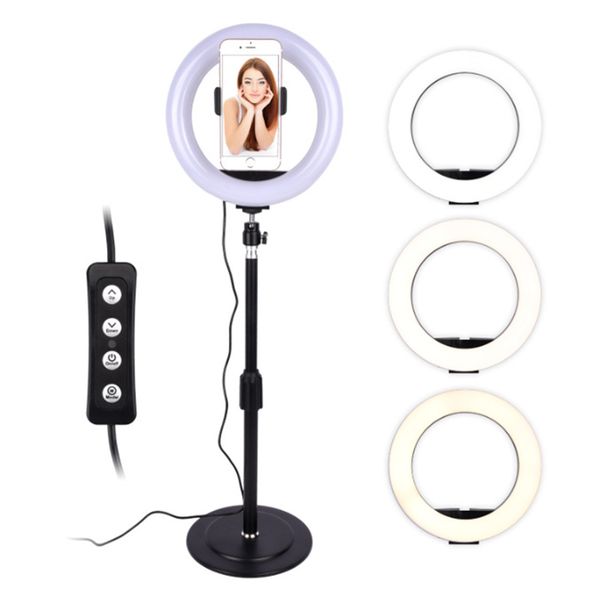 

dimmable led selfie deskring light phone video selfie light lamp with tripod phone holder table fill pgraphy light for studio live