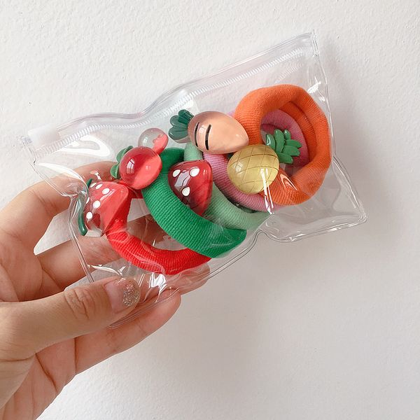 

5 pcs korea style simple girl hair rope cute fruit transparent acrylic elastic rubber band for children fashion hair accessories, Slivery;white