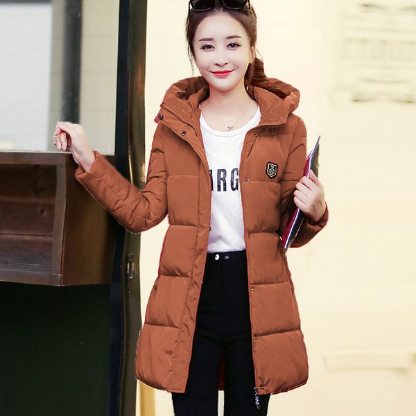 

2019 winter jacket women korean pocket zipper long sleeve solid hooded womens parkas thick outerwear long slim coat keep warm, Black